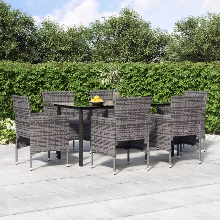 Maison Exclusive - Set da pranzo da giardino da 7 pezzi con cuscini grigi e neri