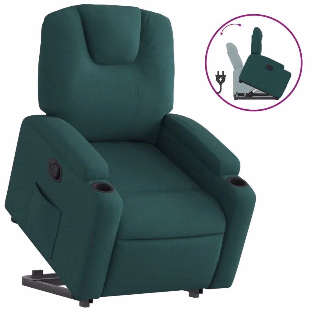 vidaXL Poltrona Alzapersona Reclinabile Verde con Assistenza Sollevamento Elettrica in Tessuto – 2