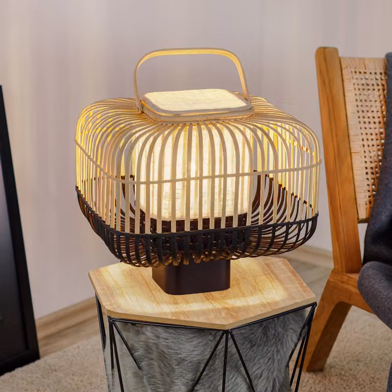 Forestier Lampada da tavolo di design Bamboo Square S, Nero, Soggiorno / Sala da pranzo, bambù, Design, Lampada da tavolo