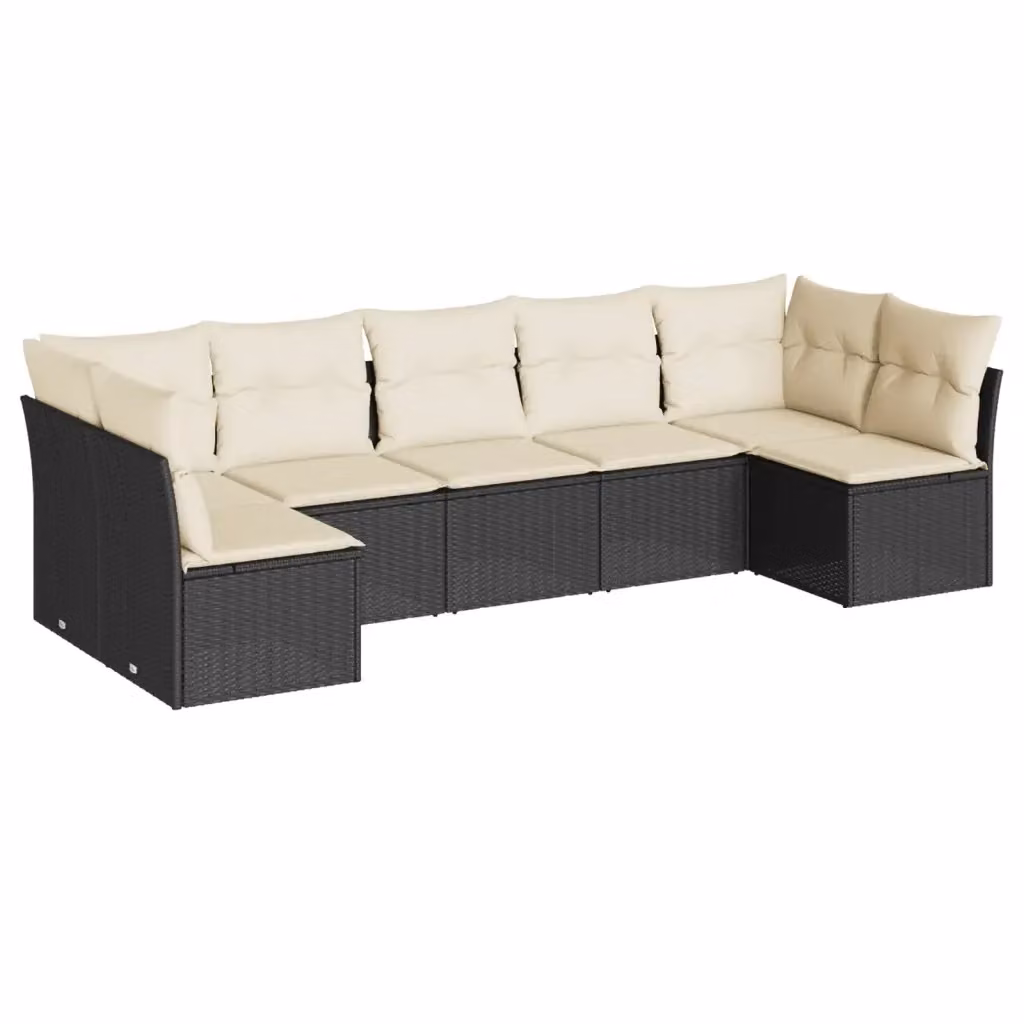 vidaXL Set Divano da Giardino a L con 7 Cuscini, Nero e Bianco, Design Moderno con Struttura in Metallo e Polyrattan – 2
