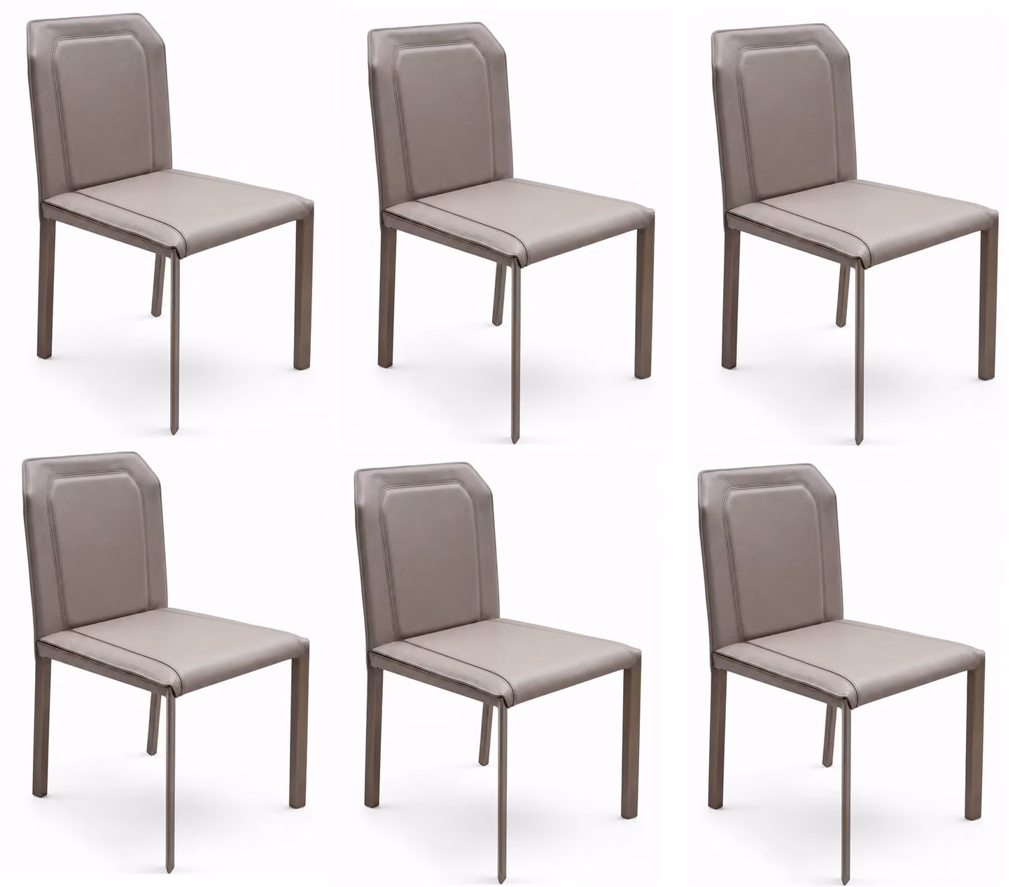 Set di 6 eleganti sedie da pranzo, color tortora, in pelle imbottita, design classico