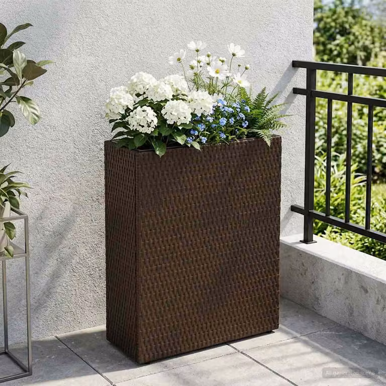 Vasetto alto vidaXL in stile rattan marrone e trasparente, L/P/H: 55 x 22 x 70 cm