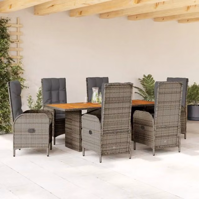 Set da pranzo da giardino vidaXL in legno di acacia e polyrattan grigio antracite con 7 pezzi