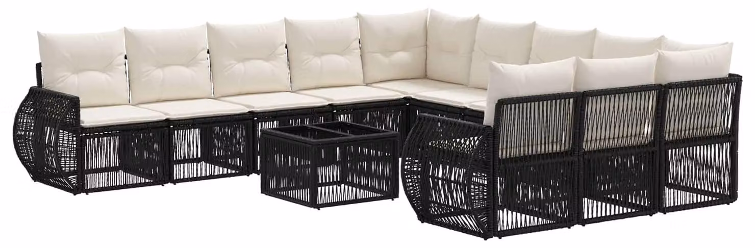 Set Divano da Giardino 12 pcs Nero e Bianco Crema polyrattan