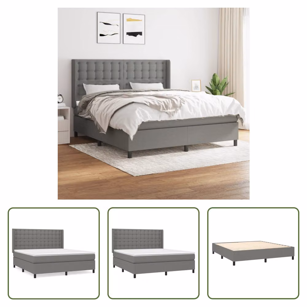 The Living Store Letto a molle con materasso grigio scuro 160x200 cm in tessuto