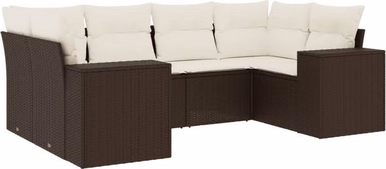 Set Divano da Giardino 6 pz con Cuscini Marrone in Polyrattan