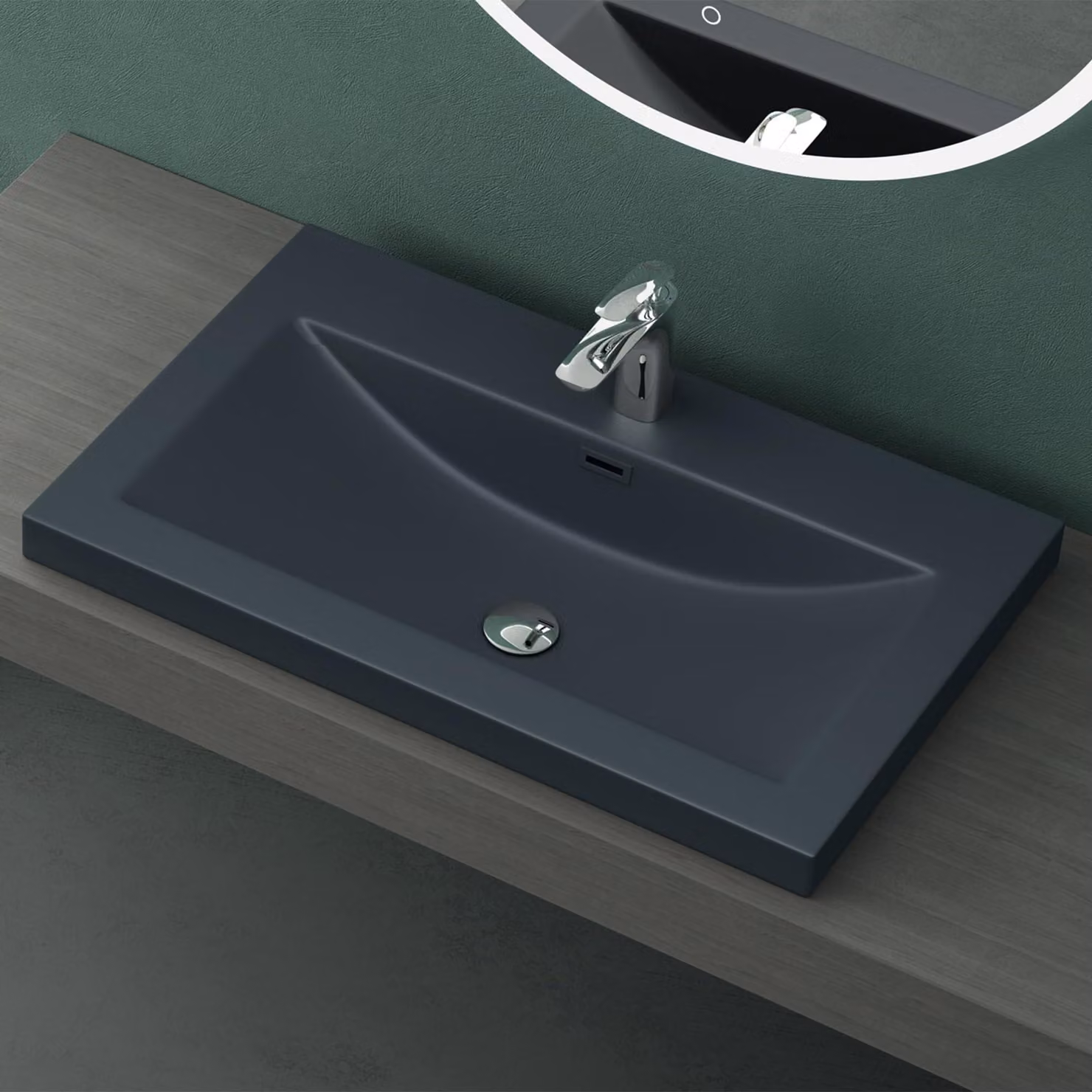 Lavabo da incasso Mai & Mai, 76,5 cm, in resina minerale opaca, colore antracite
