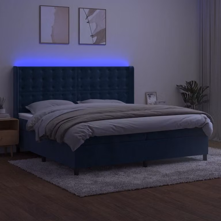 Maison Exclusive - Letto boxspring con materasso e LED blu scuro 200x200 cm velluto