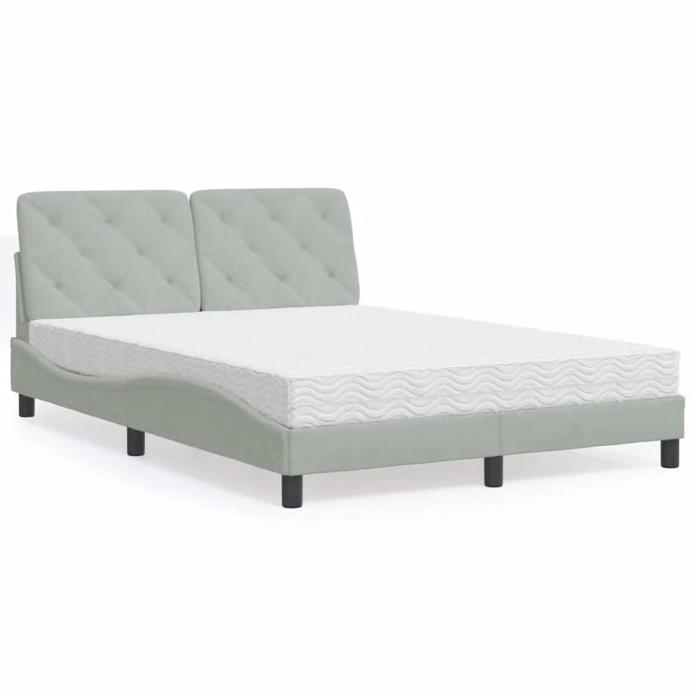 Letto moderno vidaXL in velluto grigio e bianco con materasso in schiuma, L/P/H: 140 x 200 cm