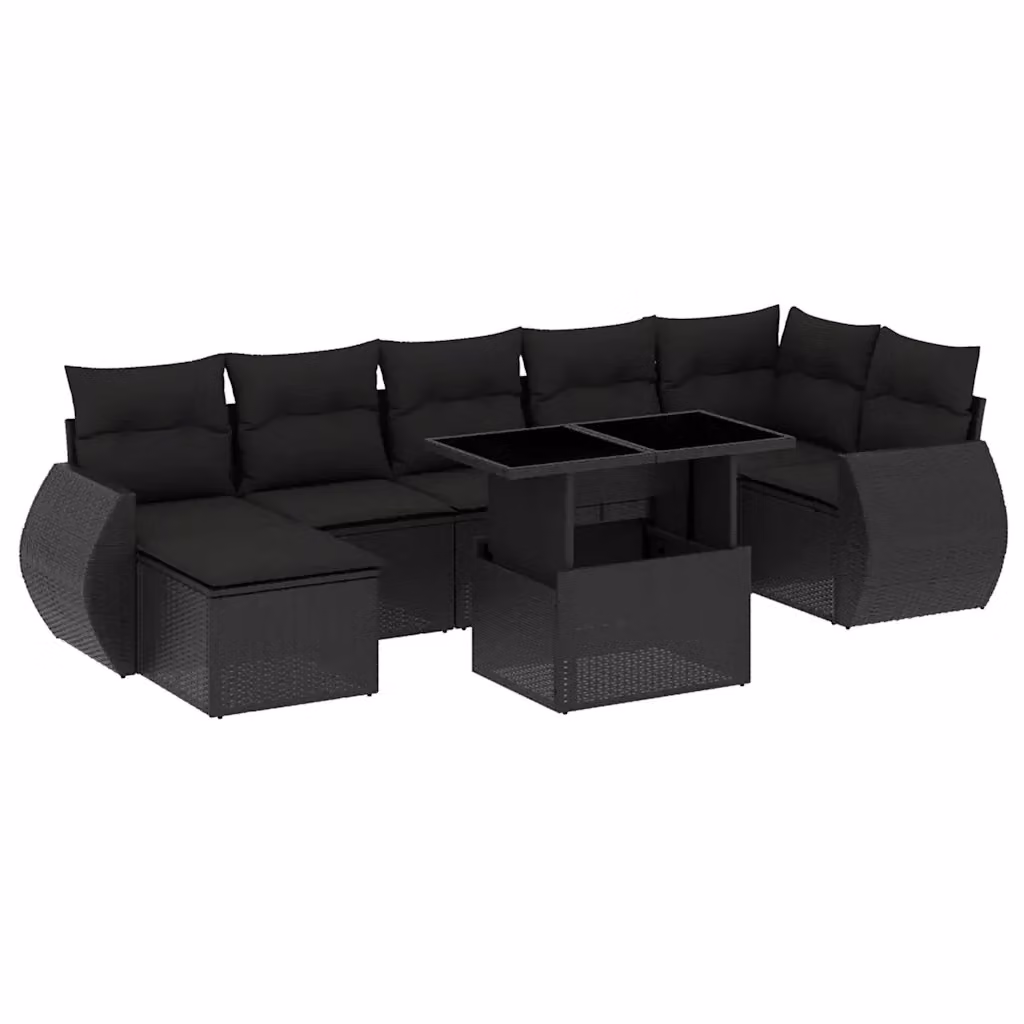 vidaXL Set Divani da Giardino a L con Cuscini Nero in Polyrattan e Acciaio – 2
