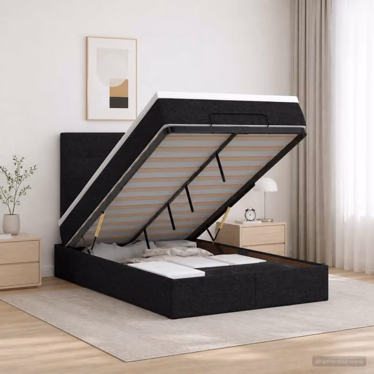 Letto ottomano con materasso vidaXL in tessuto nero L 120 x P 200 cm