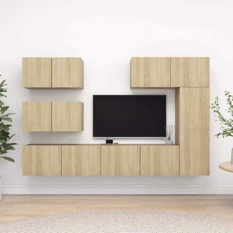 Set di mobili porta TV moderno vidaXL in legno MDF, 6 pezzi, colore marrone e beige