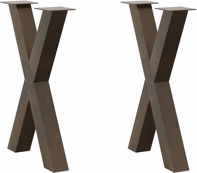 Set di 2 gambe per tavolo da pranzo a forma di X in acciaio inossidabile color argento, design moderno con piedini livellatori, L: 50 cm, H: 73 cm – 1