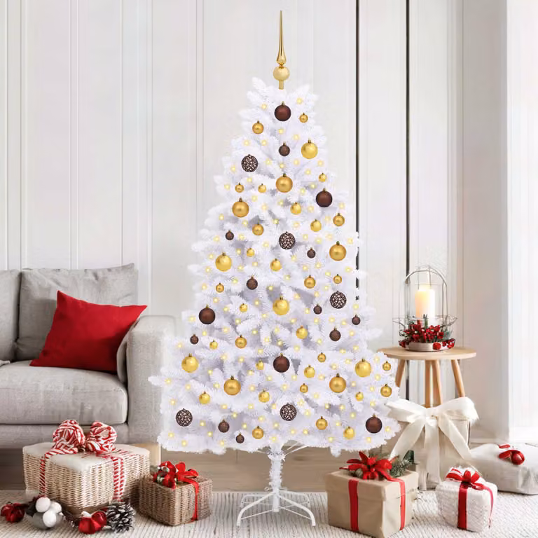 Albero di Natale artificiale moderno con LED vidaXL in PVC e metallo bianco, Altezza: 180 cm