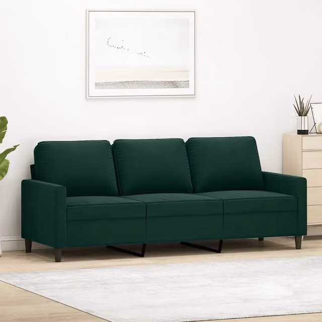 Divano a 3 posti moderno vidaXL in velluto verde con struttura in metallo L: 198 cm, P: 80 cm, H: 77 cm