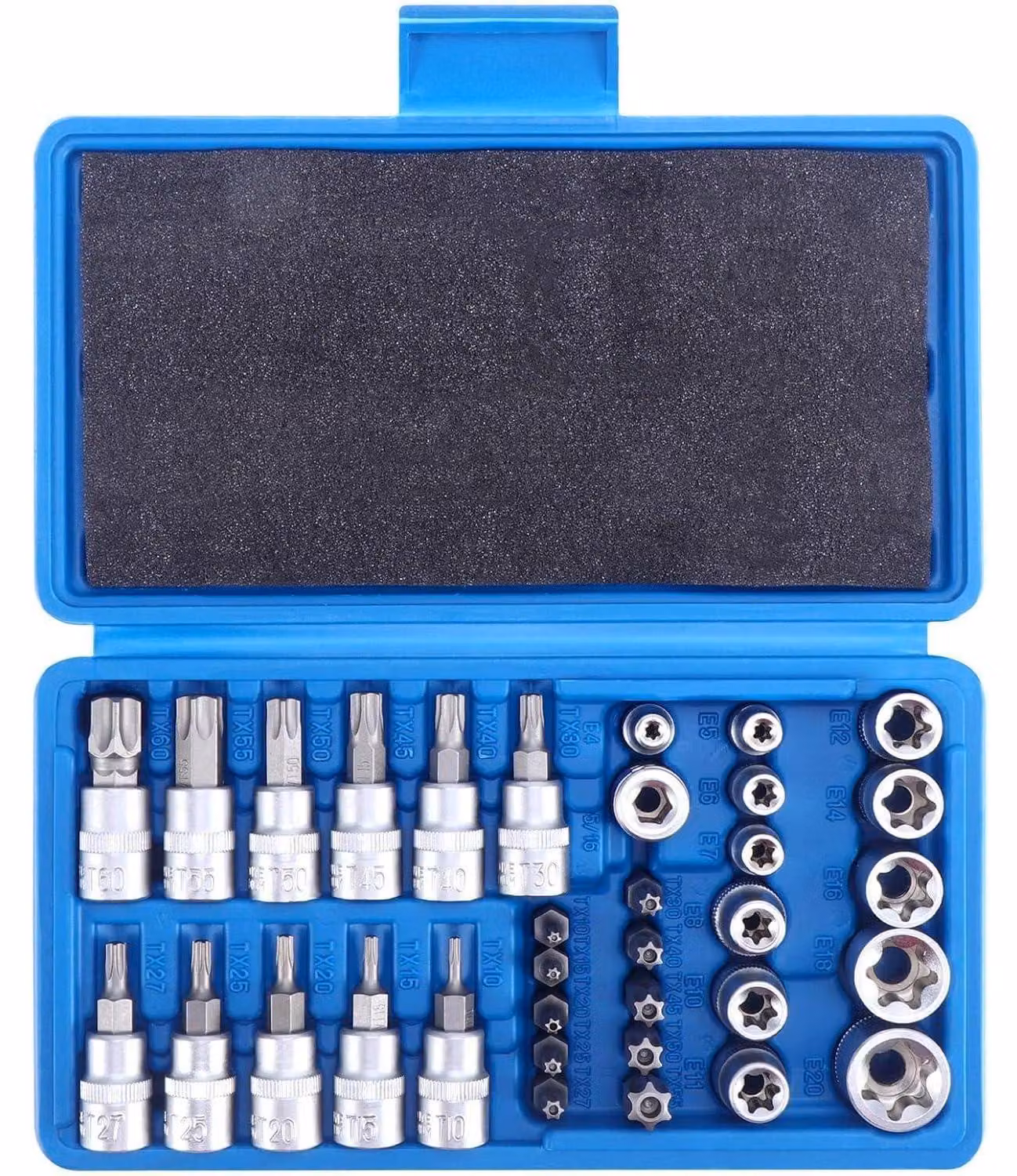 Set di chiavi Torx da 34 pezzi, chiavi a Esagono interne ed esterne, set di inserti Torx E4-E20, T10-T60, acciaio cromo-vanadio, acciaio S2
