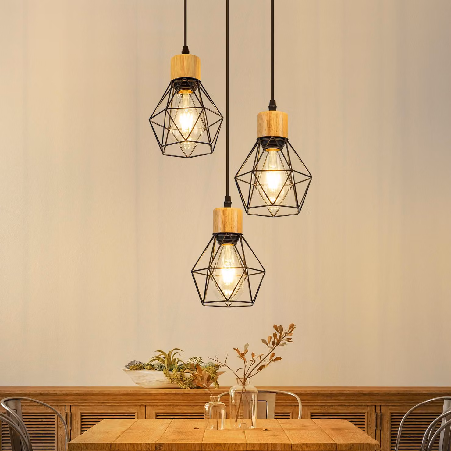 ZMH Lampada a sospensione tavolo da pranzo lampada a sospensione 3 fiamme sala da pranzo lampada E27 cucina lampada tonda industriale a sospensione per sala da pranzo cucina (senza lampadina)