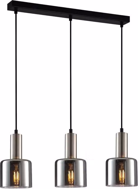 Lampadario a sospensione moderno Italux Santia in metallo e vetro nero e argento, regolabile in altezza, con 3 x E27