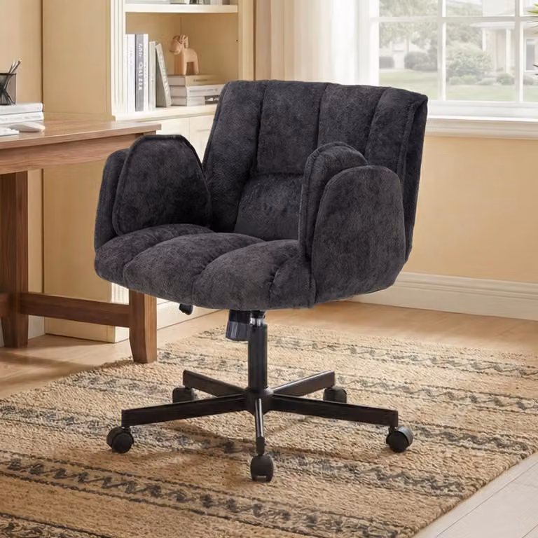 Sedia da ufficio per l'home office, sedia girevole con rotelle, sedia da ufficio girevole con braccioli pieghevoli, portata massima 150 kg, regolabile in altezza, colore nero