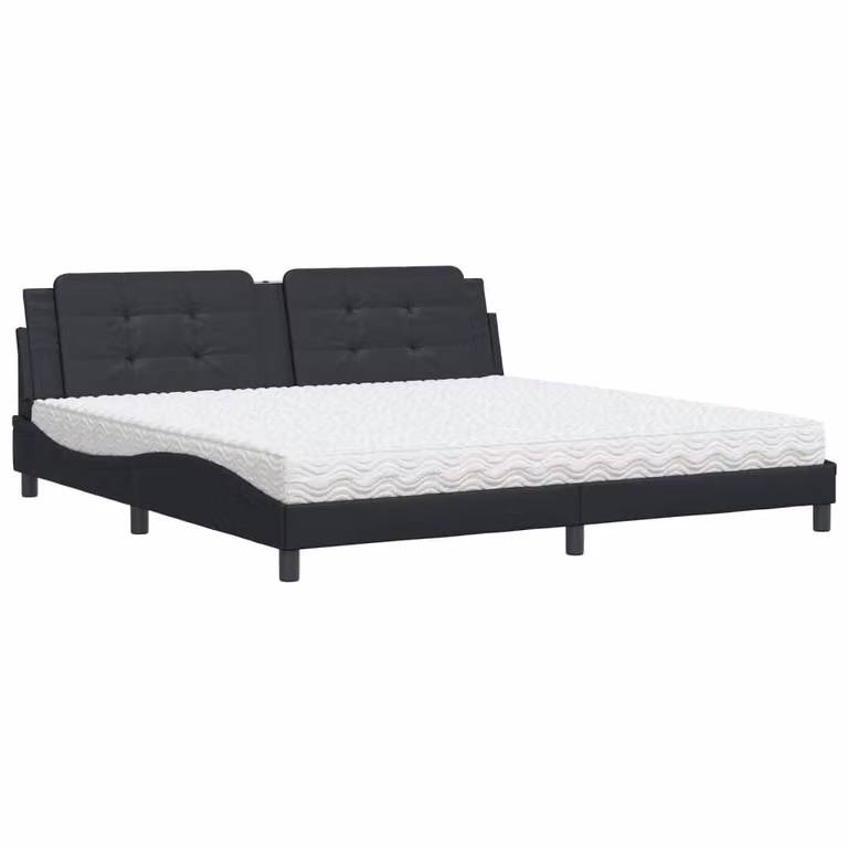 Letto con Materasso Zadar Nero 200x200 cm in Pelle finta