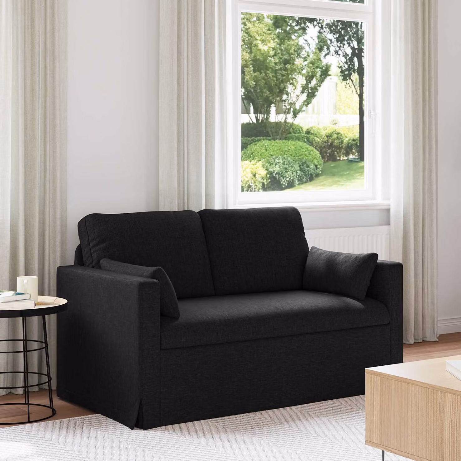 vidaXL Divano Nero in Tessuto con Struttura in Metallo L: 139 cm, P: 78 cm, H: 80 cm – 1