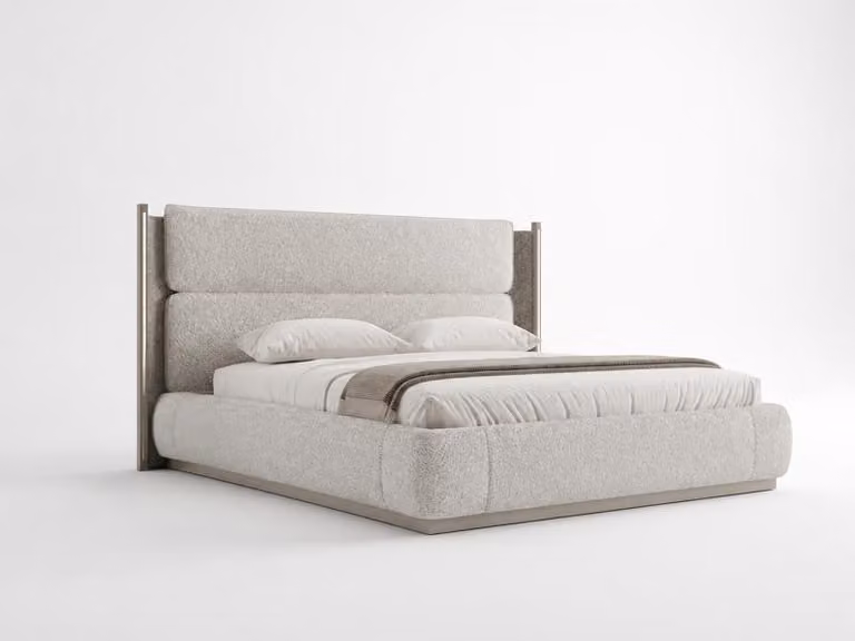 Letto imbottito moderno, color crema, matrimoniale, per la camera da letto, con alta testiera