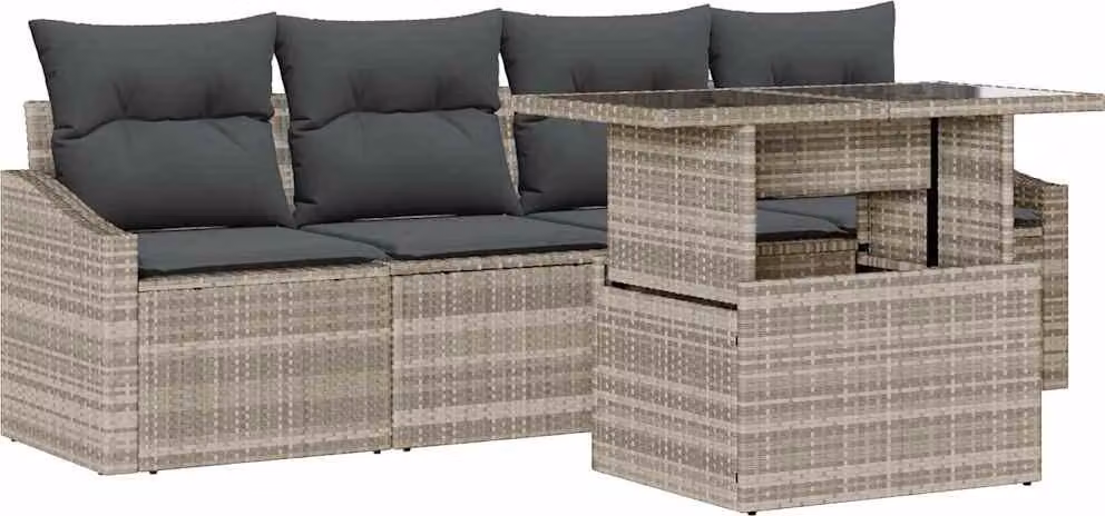 Set Divano da Giardino 5 pcs Grigio chiaro Poly Rattan