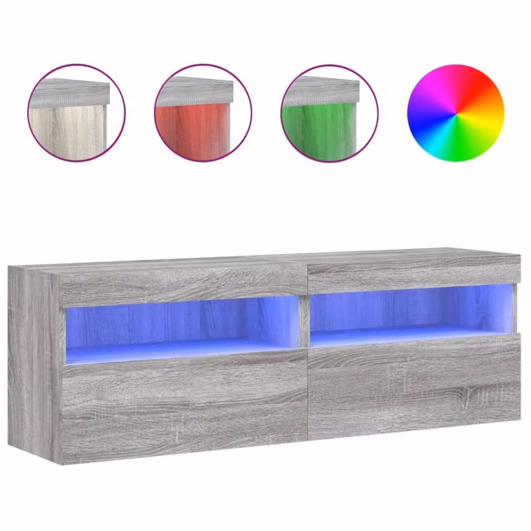 Mobili TV a Parete con Luci LED 2pz Grigio Sonoma 60x30x40 cm