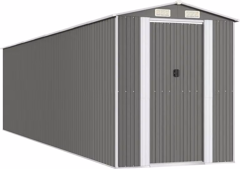 Capanno da Giardino Grigio Chiaro 192x772x223cm Acciaio Zincato