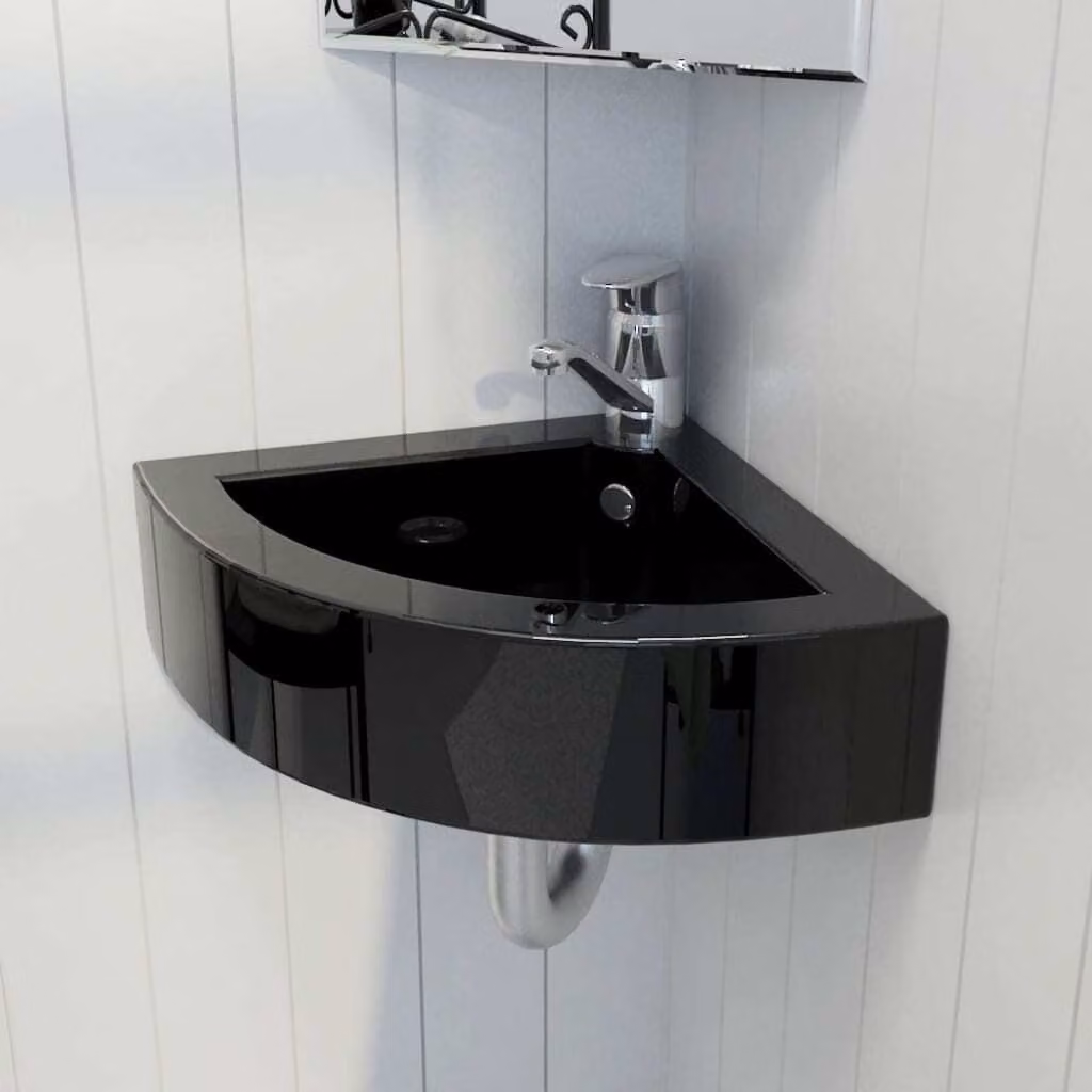 The Living Store Lavabo con troppopieno 45 x 32 x 12,5 cm Nero