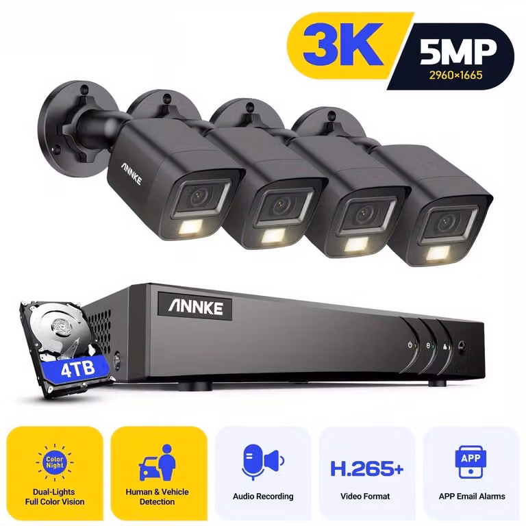 Telecamera di sicurezza - Sistema di videosorveglianza - Telecamera esterna - Telecamera di sorveglianza - Wireless - 4 telecamere 3K HD