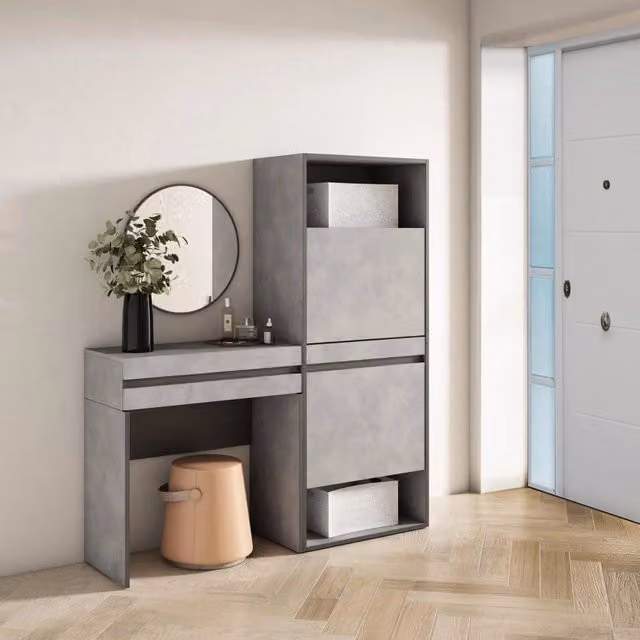 Consolle Ingresso, 130x35x145cm, Con cassetto, Scarpiera, grigio cemento RF3444