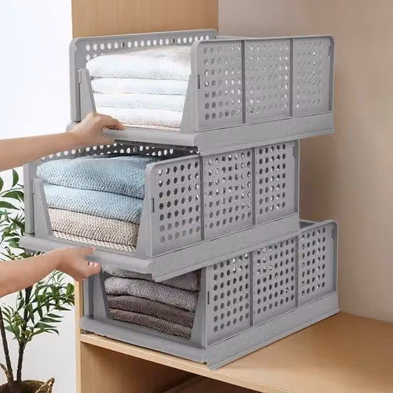Organizer per armadi, confezione da 4, contenitori in plastica grigi