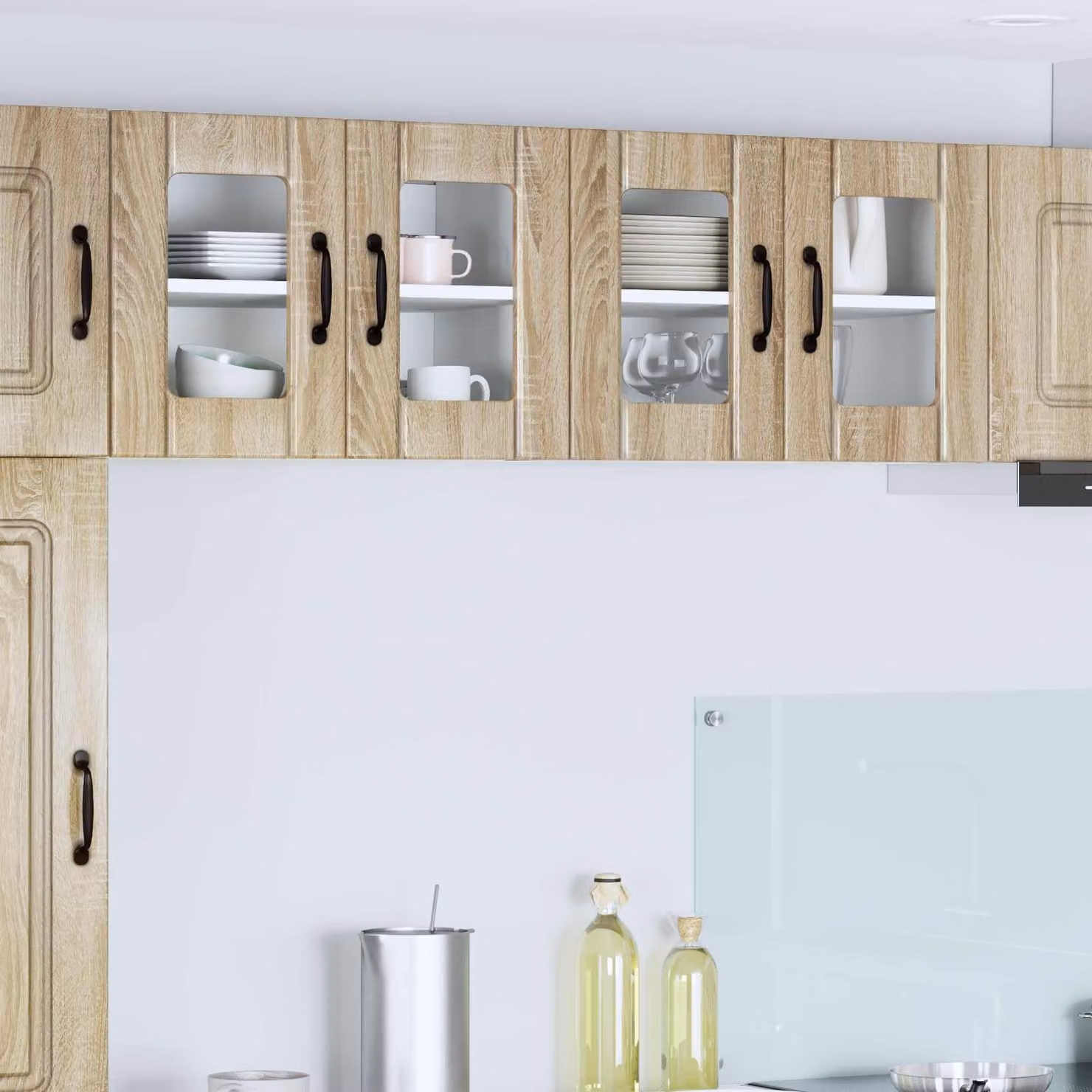 Mobile da parete LUCCA vidaXL in Rovere Sonoma con ante in vetro, set da 2 pezzi