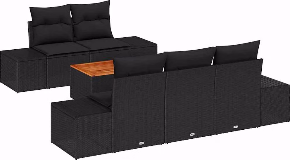 Set Divano da Giardino con cuscino 6 pcs Nero polyrattan