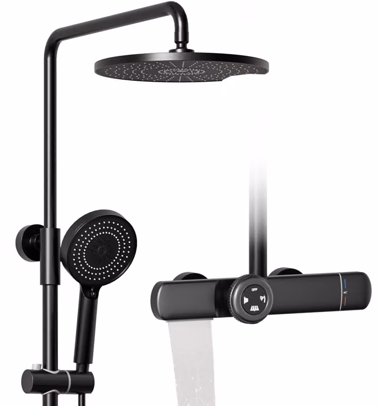 Asta doccia multifunzione 3-in-1 con soffione a pioggia da 260x260 mm, doccetta manuale, colore nero