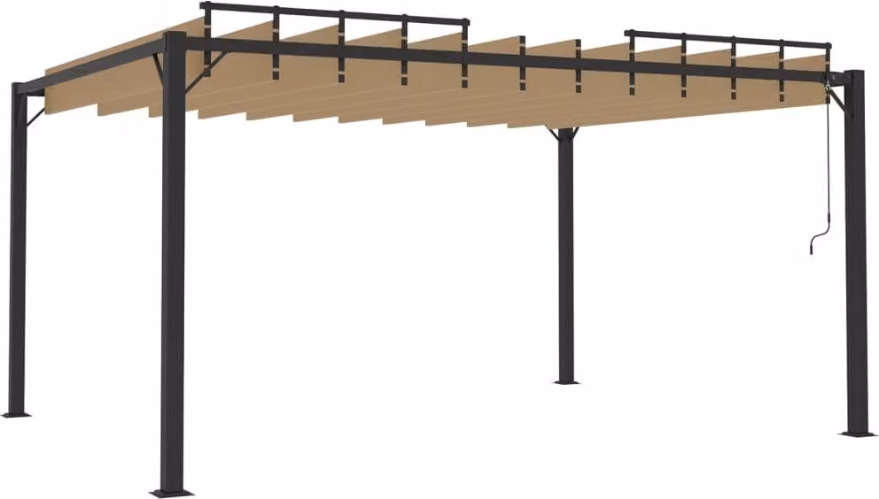Gazebo con Tetto a Lamelle 3x4 m in Tessuto Tortora e Alluminio