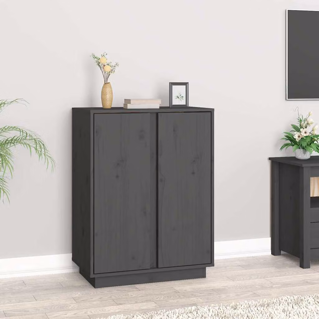 Credenza vidaXL in legno massello di pino grigio, L 60 cm, P 35 cm, H 80 cm