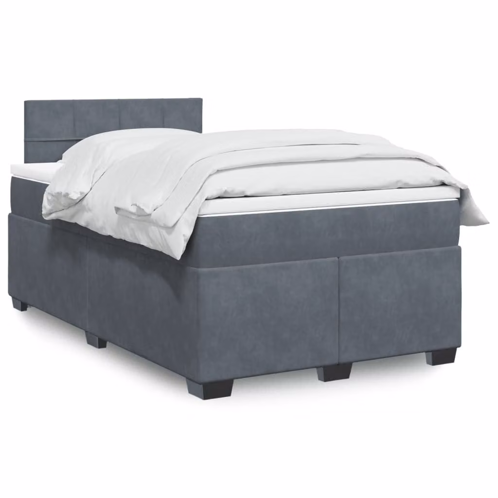 vidaXL Giroletto a Molle con Materasso Ibrido in Velluto Grigio, L/P/H: 120 x 200 cm