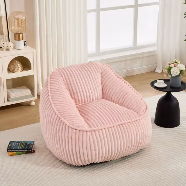 Desviae Pouf rosa in velluto a coste con imbottitura in schiuma morbida per soggiorno camera da letto e angolo lettura