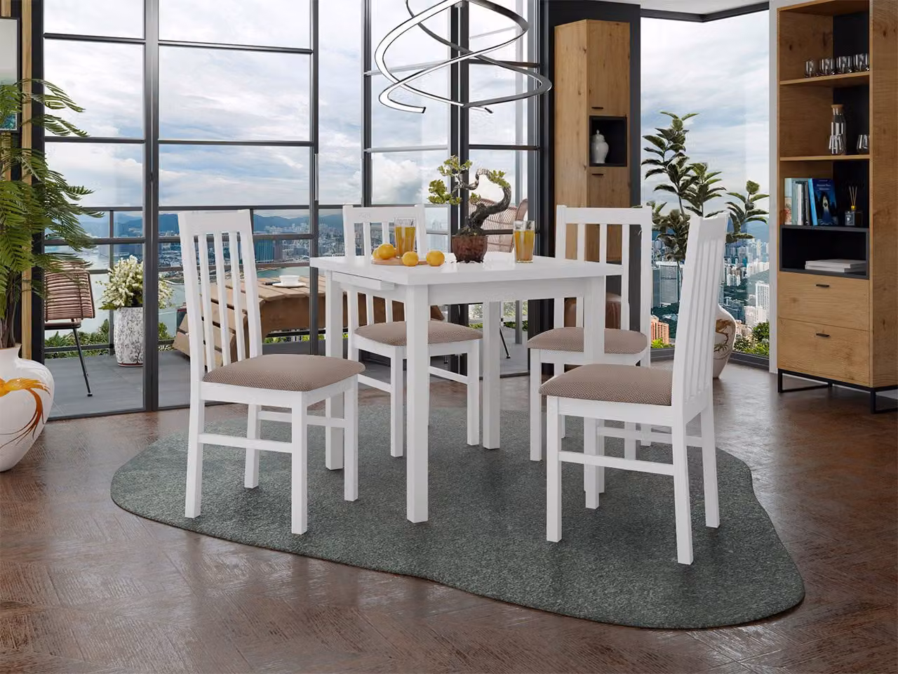 Tavolo da pranzo allungabile con 4 sedie SILLE 4 - bianco / marrone