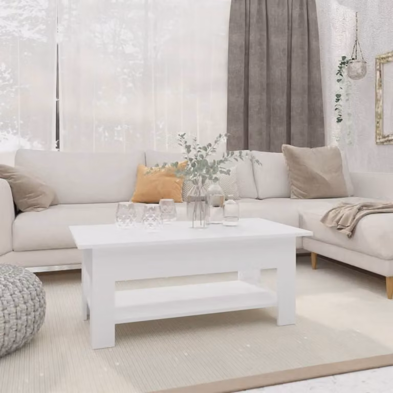 The Living Store tavolino bianco 102x55x42 cm in materiale ligneo