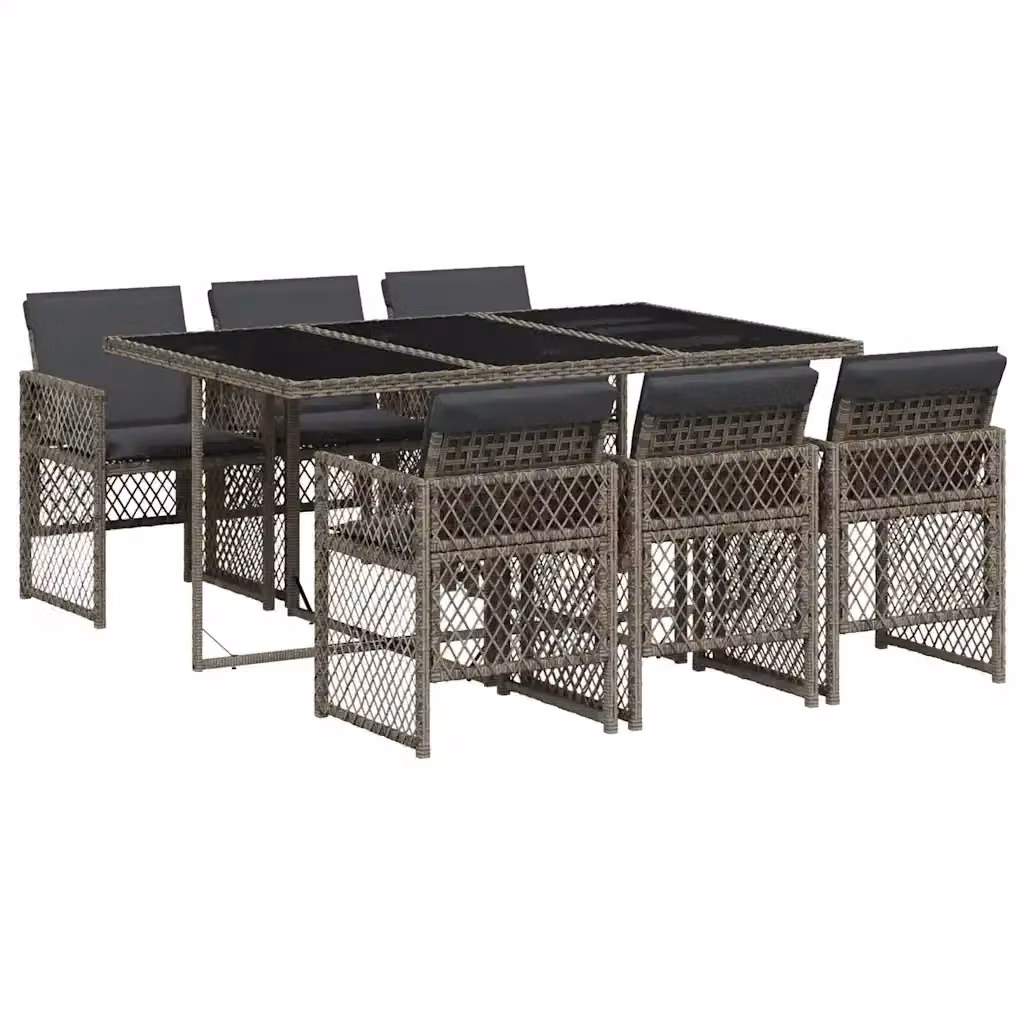 vidaXL Set da Pranzo da Giardino 7 pz in Polyrattan Grigio con Piano in Vetro – 2