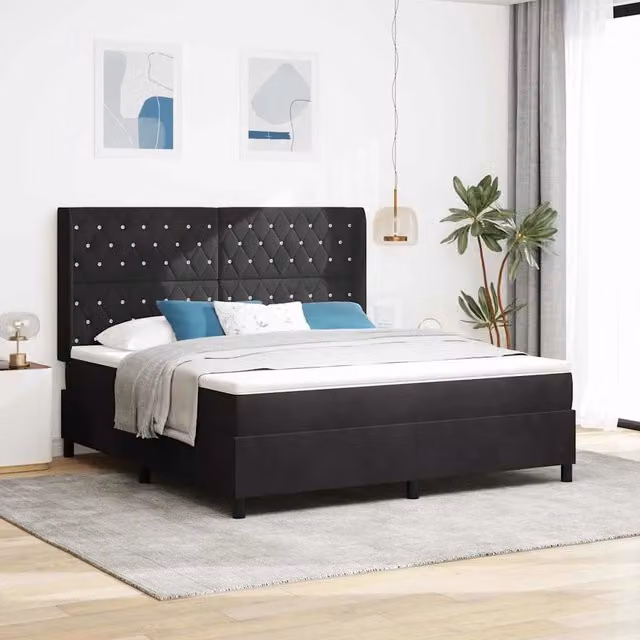 Letto a molle con materasso vidaXL in velluto nero L: 180 cm, P: 200 cm, H: 128 cm