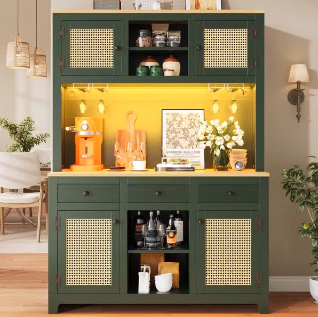 Credenza alta 120x40x180 cm con luci a colori; in MDF; verde antico