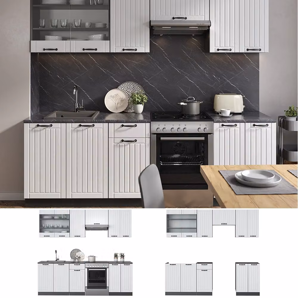 Cucina componibile Fame-Line Vicco Bianco rustico e Antracite, L: 240 cm – 2