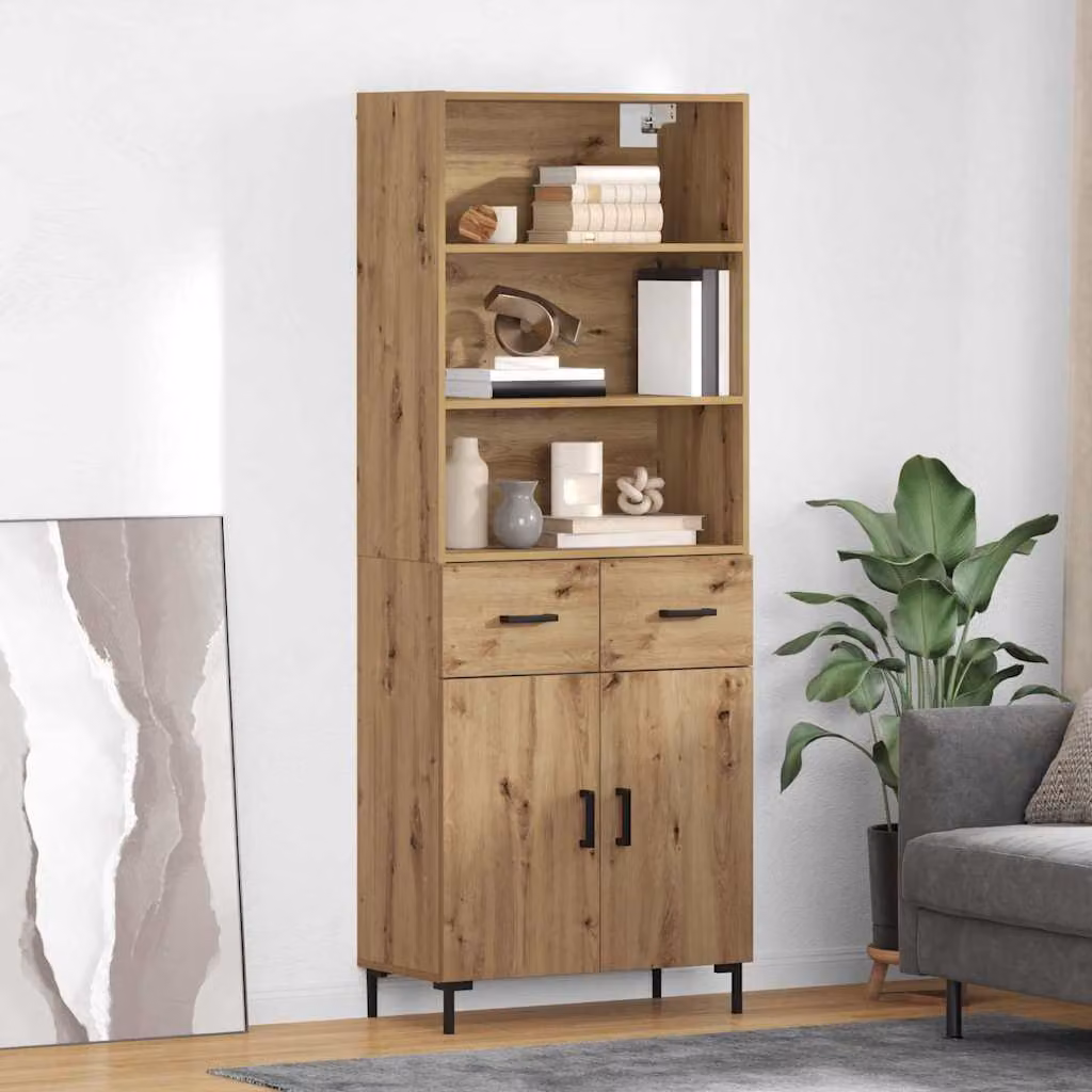 Credenza moderna vidaXL in legno color rovere con ante e ripiani, L/P/H: 69,5 x 34 x 180 cm