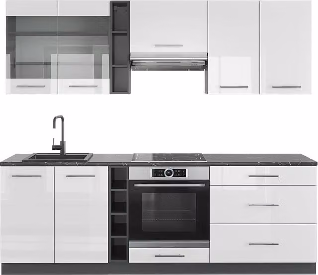 Cucina componibile moderna Fame-Line Vicco Bianco lucido e Antracite L: 235 cm – 1