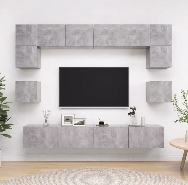 Set di Mobili Porta TV 8 pz Grigio Cemento in Legno Multistrato 3079112