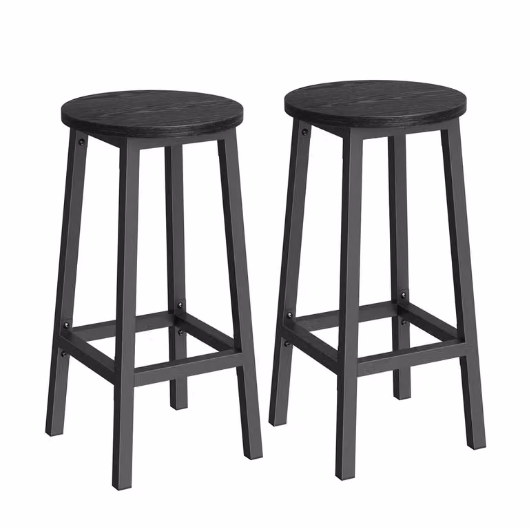 Set di 2 Sgabelli da Bar Bianco Nuvola, Nero Effetto Legno + Nero Classico
